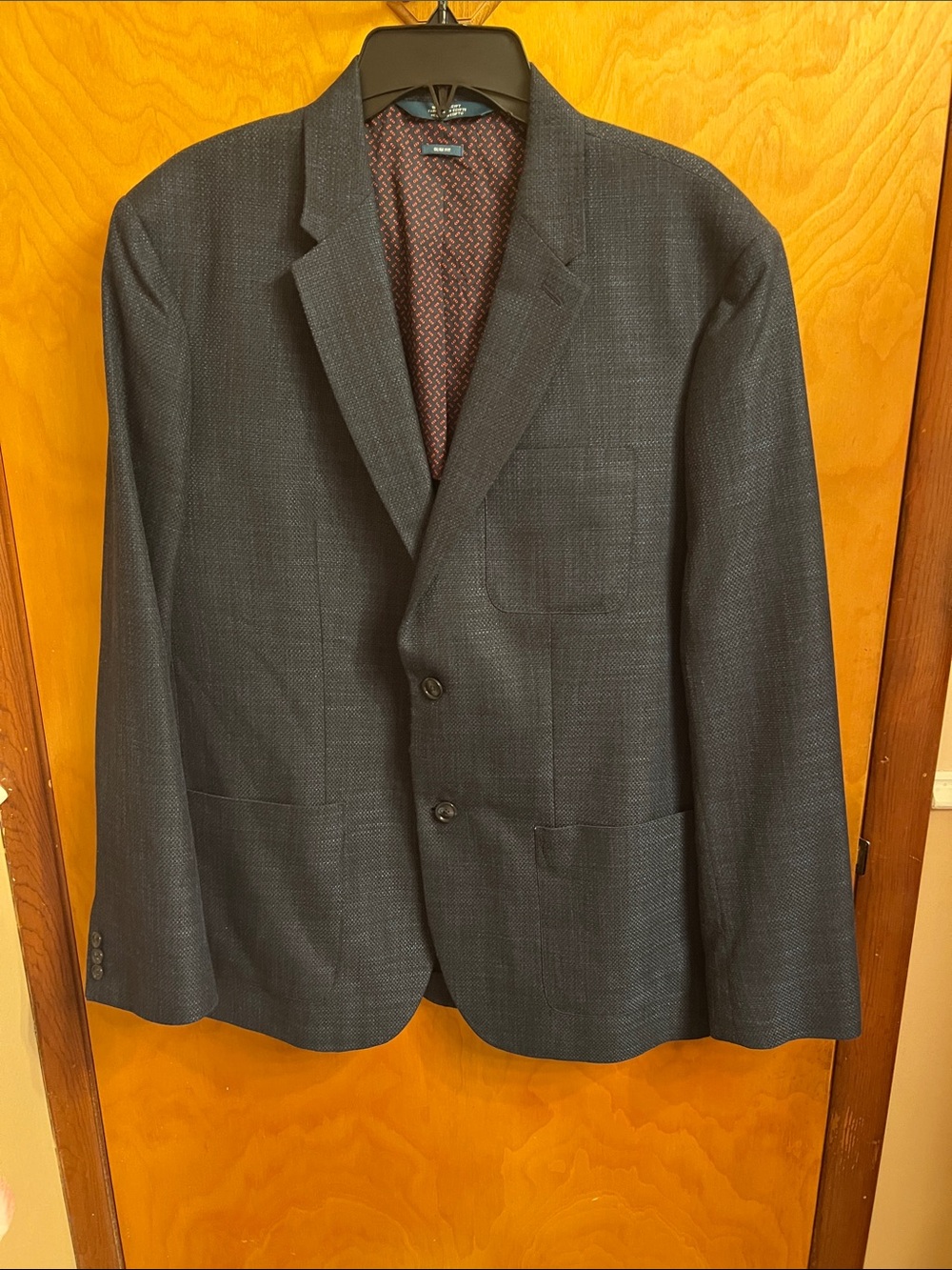 Perry Ellis Navy Textured Cotton Blend Two-Button Jacket 48 Regular Slim Fit